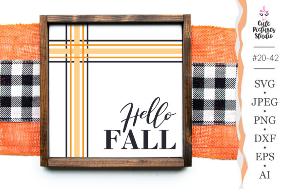 Hello Fall Wooden Plaid Border Plaque Graphics and Crafts